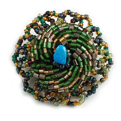 40 mm Durchmesser/Grün/Gold/Hämatit Glasperlen Gänseblümchen Blume Flex Ring/Größe M/L