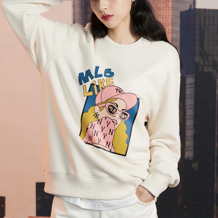 Printed Athletic Crewneck Pullover Sweatshirt Unisex Autumn Beige