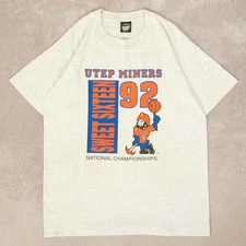 Screen Stars Vintage 90s Utep Miners Graphic T-Shirt L Mens Light Grey 