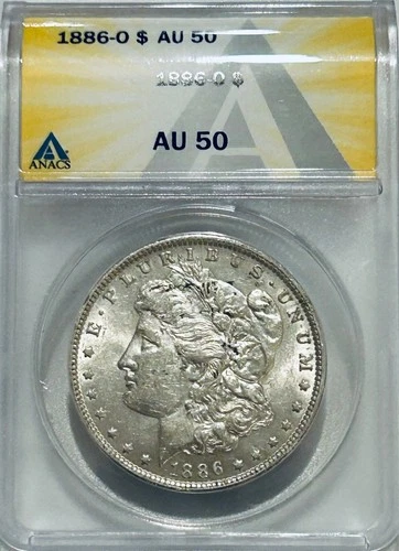 1886 O Morgan Silver Dollar ANACS AU 50 Tougher Date Morgan