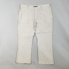 Perry Ellis Linen Blend Pants Mens 40x30 Beige Flat Front Casual Dress Trousers