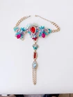 Vintage costume jewelry, gold tone inlaid multi-tone rhinestone gorgeous necklac
