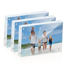 4x6 Acrylic Picture Frame 3 Pack, 20mm Thick Magnetic Double 4x6" 3 Pack Clear