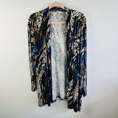 Ulla Popken Brown White Blue Long Sleeve Open Cardigan Travel Friendly 24/26
