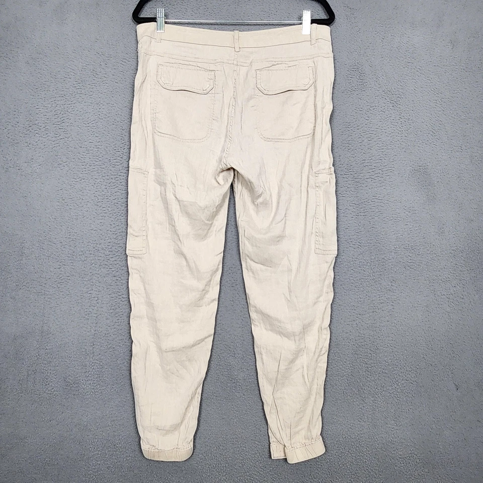 Pantalones Vince para mujer 8 beige mezcla de lino cargo bolsillos con cremallera puños elásticos Foto 2 de 4