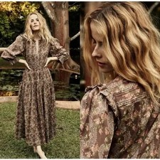 DOEN Monet Shirt Maxi Dress in Country Rose Floral Printed Brown Women's Small