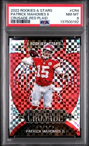 2022 PANINI ROOKIES & STARS CRUSADE RED PLAID #CR4 PATRICK MAHOMES II PSA 8