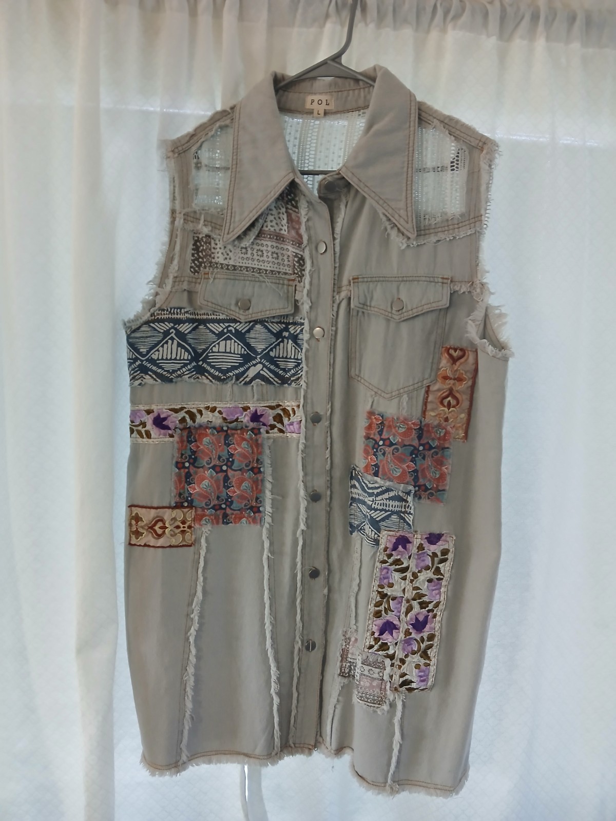 POL Large Button Down Denim Dress Sleeveless Patc… - image 1