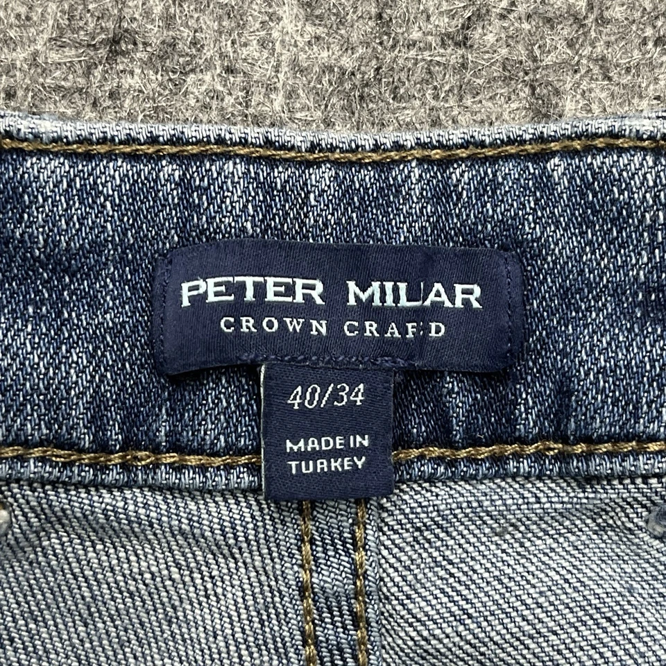 Pantalones de mezclilla para hombre Peter Millar corona elaborados elásticos 40x34 azul verdadero lavado recto Foto 3 de 4