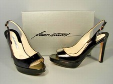 Brian Atwood 38.5 Trisha Black Patent Platform Classic Pump Sandal Sale NEW