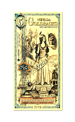 5 NEVADA GOLDBACK AURUM 24KT GOLD FOIL NOTE BU 1/200TH OZ .999
