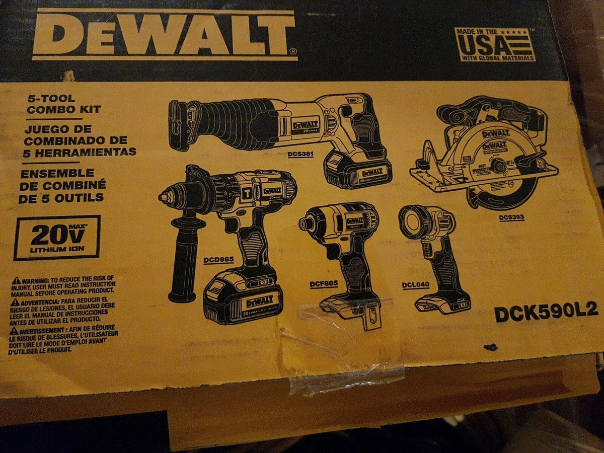 Brand New DEWALT 20 Volt Max 5pc Tool Combo kit DCK590L2 20v