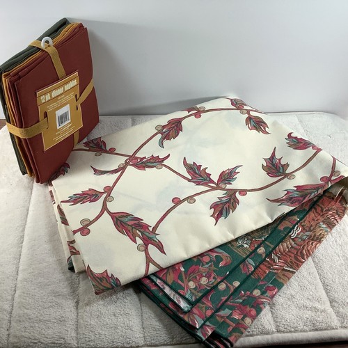 Thanksgiving Tablecloth 78x58 Rectangle Turkey Leaf + 12 New Cotton Napkins SALE - Picture 8 of 14