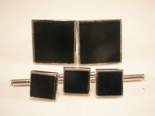 Black Square Formal Vintage DESTINO Cuff Links Shirt Studs prom tux groom p44