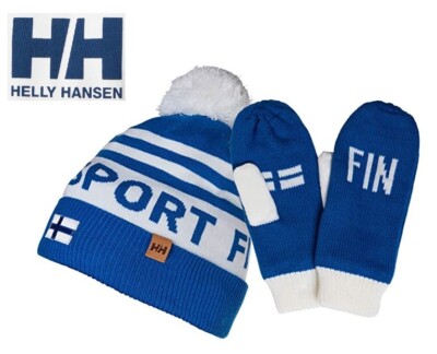 Helly Hansen ''Going for Gold'' Strickstrumpf Mütze und Fäustling Set Bommelmütze Mütze