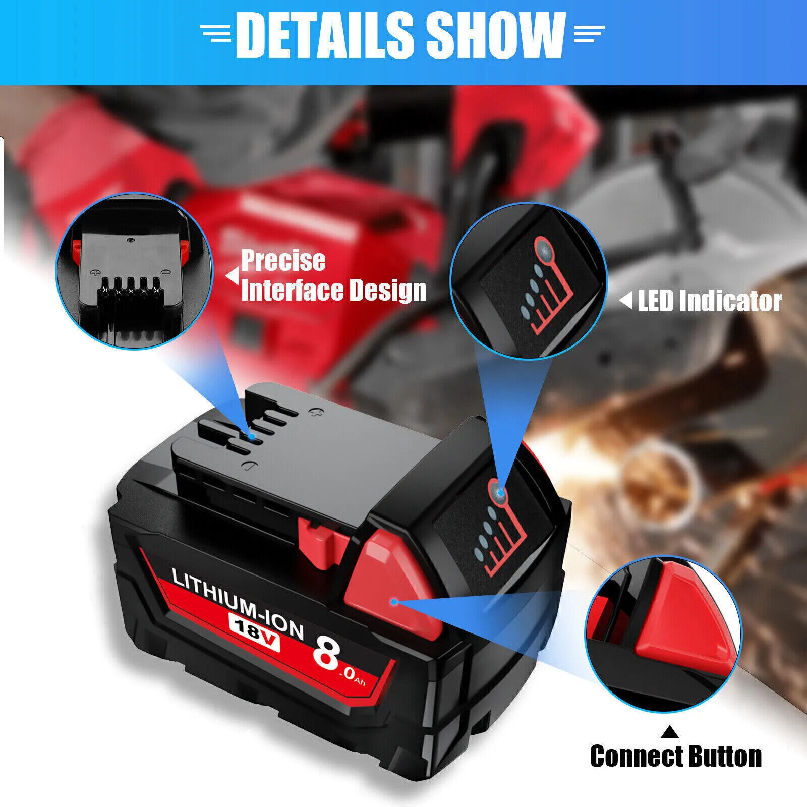 For Milwaukee for M18 8.0AH Battery Lithium Extended Capacity 48-11-1860 2PACK