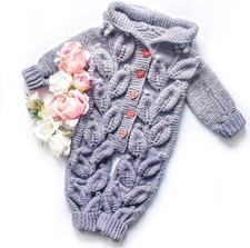 KNITTING PATTERN COPY HOODED DK LEAF PATTERN HOODED ROMPER SUIT 3-9 MONTHS