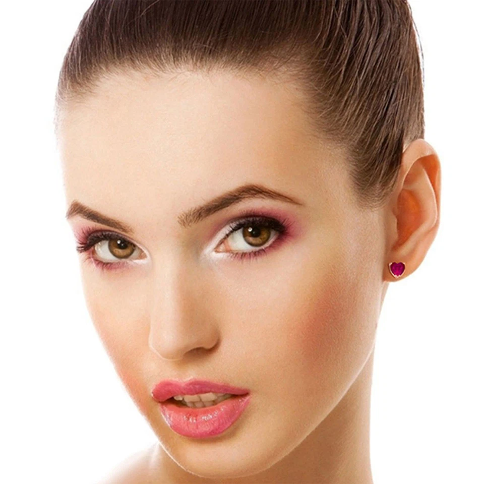 14K Solid Rose Gold Stud Earrings with Natural Heart rubyes - Image 3 of 4