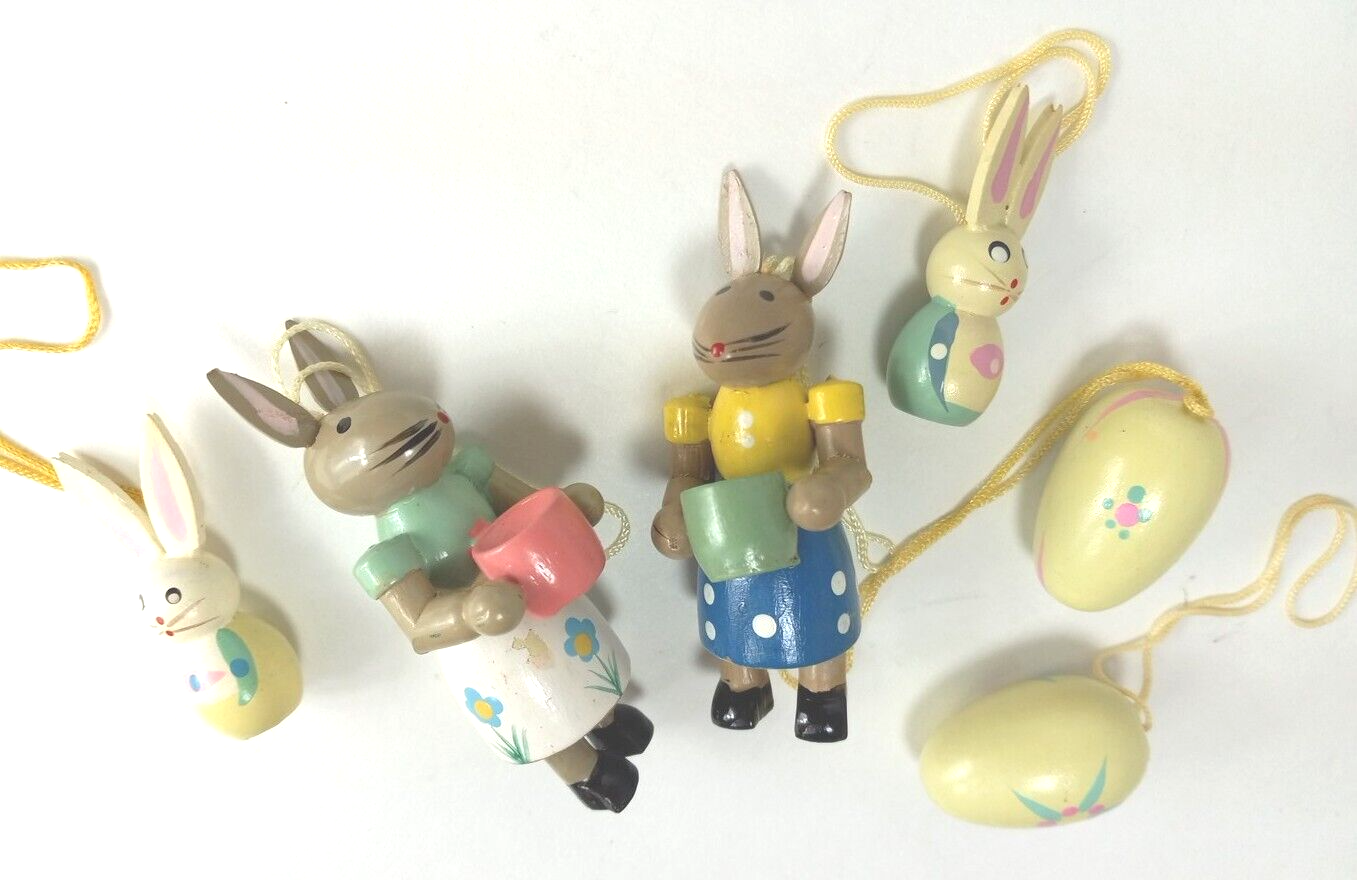 Vintage Pier 1 Easter Bunnies Wooden Ornaments Lot Of 6 Eggs Boxed eBay