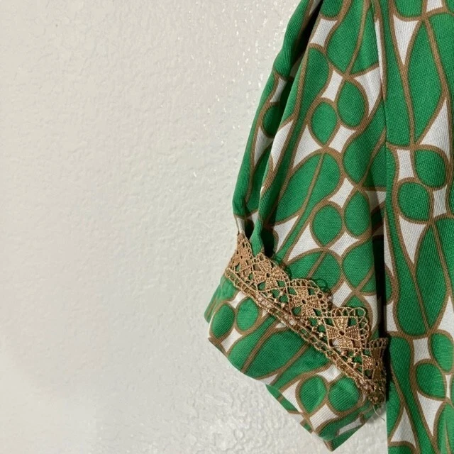 Vestido Diane Von Furstenberg Verde Geométrico Habilidad Cocinera Detalle Encaje Manga Corta 2 Foto 2 de 4