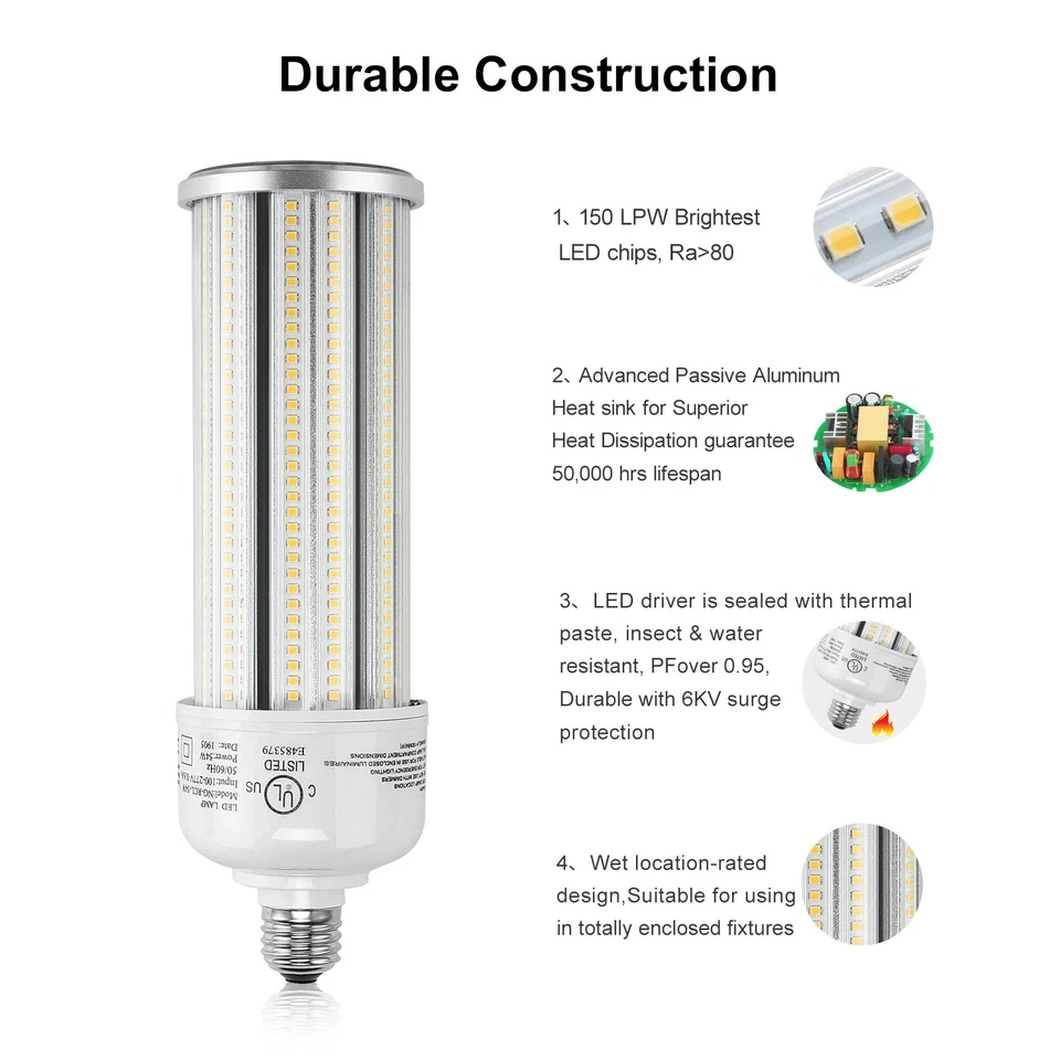 LED Corn Light 27W 36W 45W 54W Home Use E26 Medium Base Super Bright UL DLC LIST - Image 3 of 4