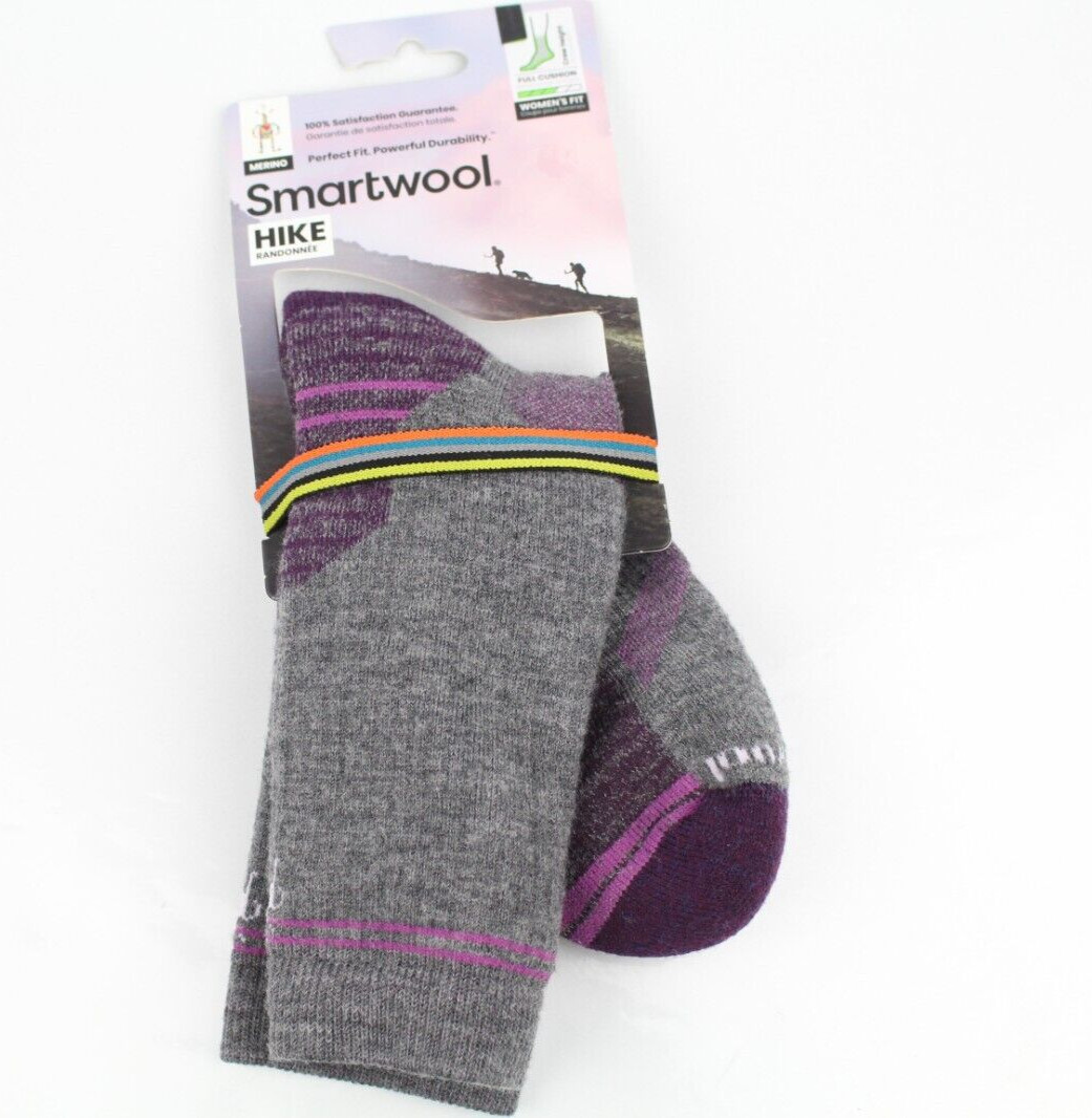 Smartwool Mujer Calcetines Caminata Cojín Completo Crew Merino Mediano 7-9.5 Gris/Púrpura