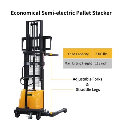 APOLLOLIFT 3300lb Straddle Leg Semi Electric Walkie Stacker Forklift 118'' Lift
