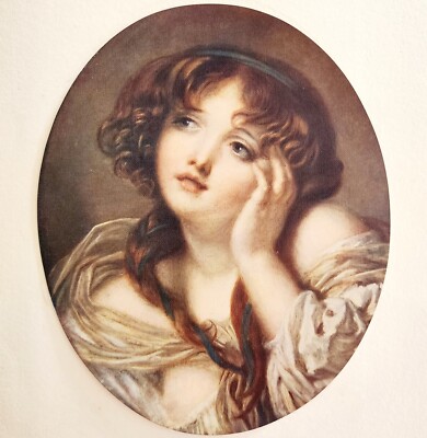 1915 Girl Leaning On Her Hand Plate Linen Print Jean Baptiste Greuze DWWW11