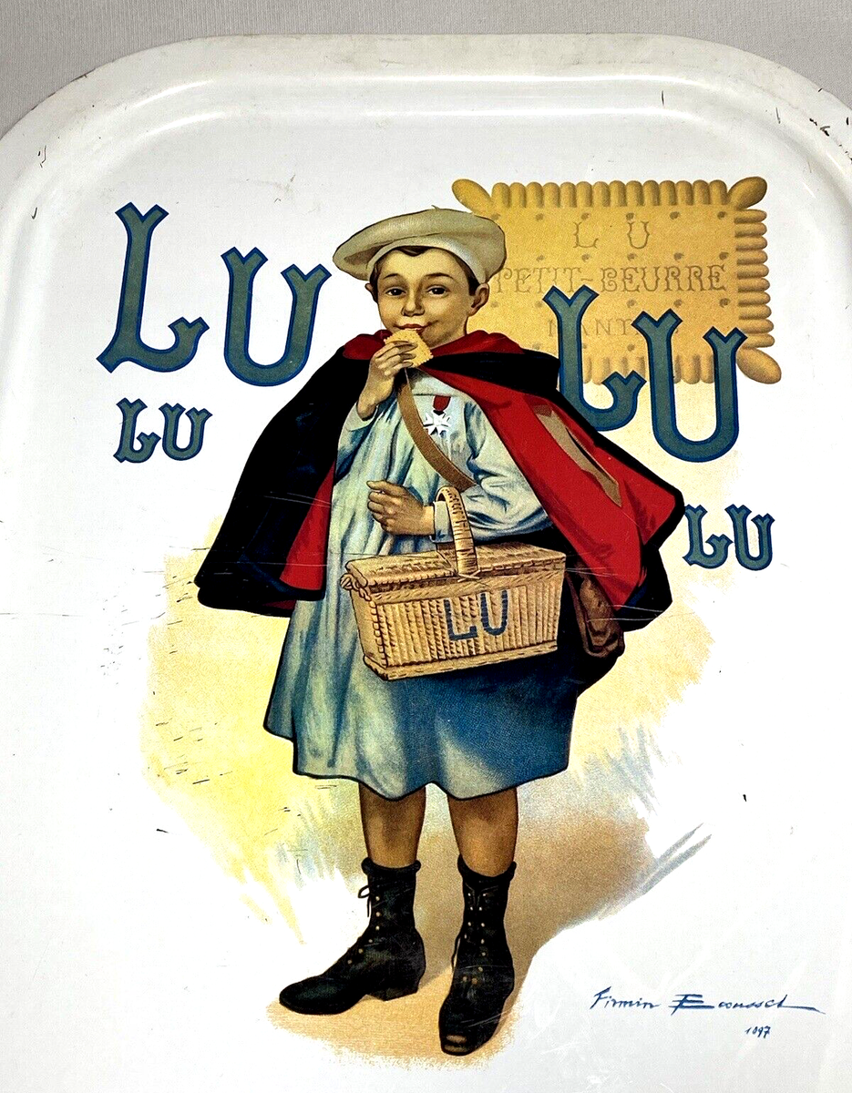 Vintage Rectangular Tin LU BISCUIT TRAY-Le Petit Ecolier (16.5