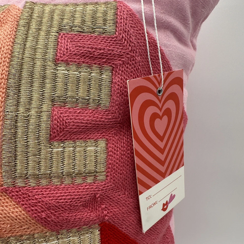 LOVE Pink Gold Orange Red Decor Throw Pillow Girly Cute Retro 70s Style  17” NEW - Image 3 of 4