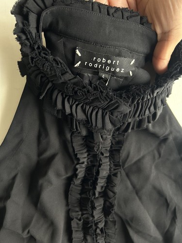 ROBERT RODRIGUEZ Black Ruffle Neck Silk Blend Sleeveless Cocktail Size 4 - Picture 2 of 7