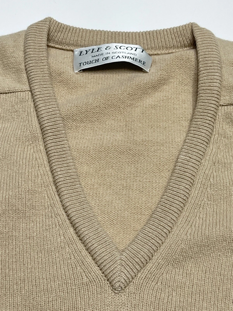 Vintage Lyle & Scott Cashmere Sweater V Neck with Crest Small