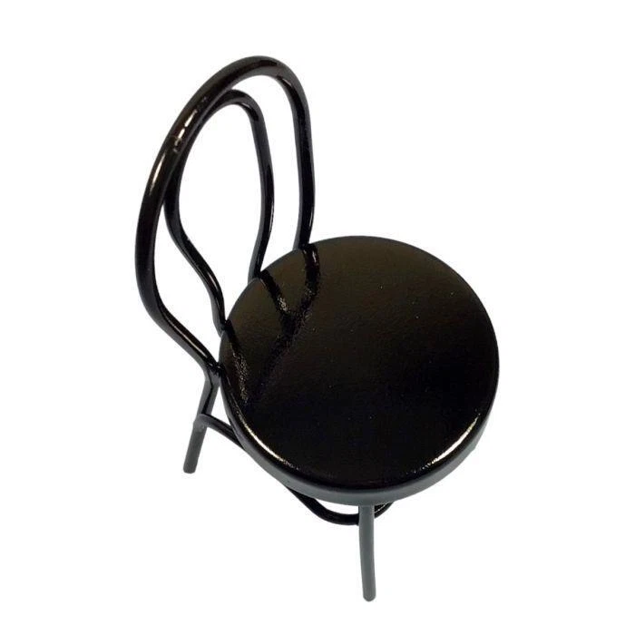 Bambole Casa Nero Bistrò Legno Curvato Metallo Lato Sedia Caffè Cucina Mobili IN - Immagine 2 di 4