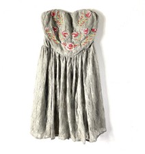 Tobi Womens Large Gray Red Floral Lace Sweetheart Strapless Casual Dress