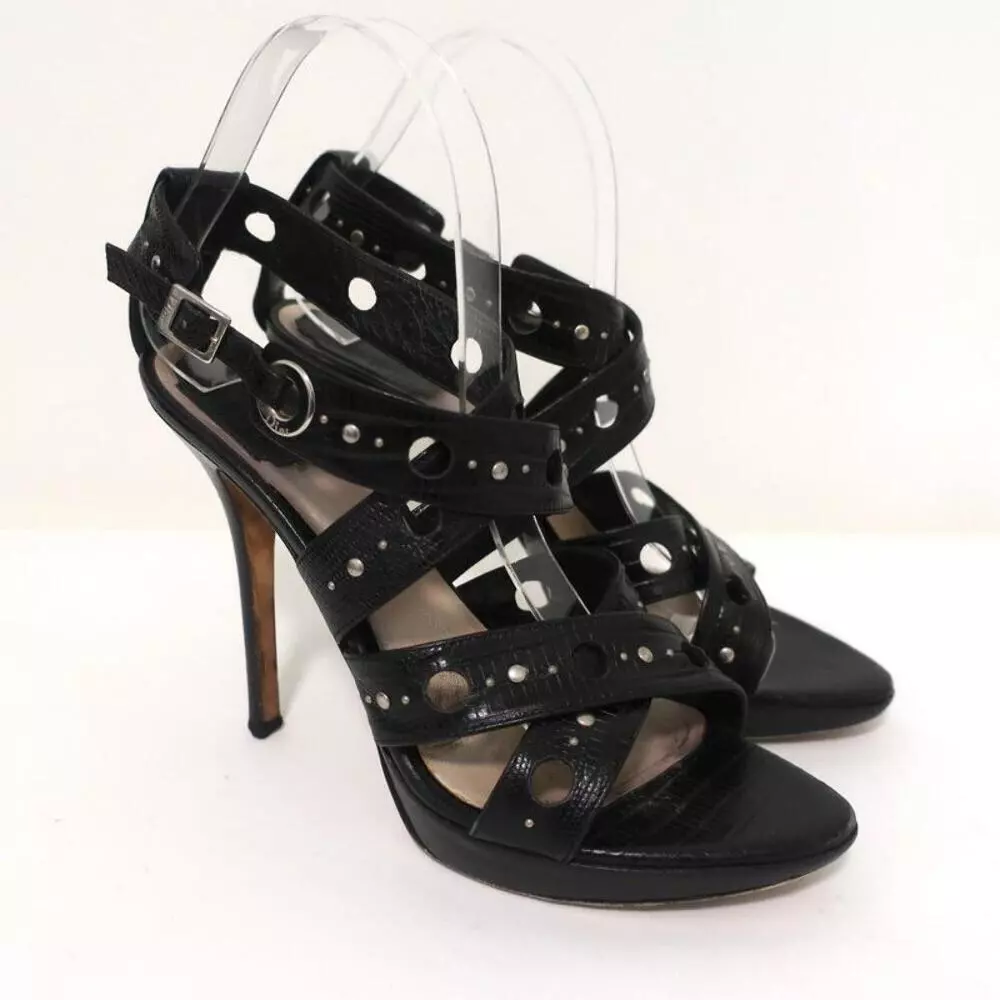 Sandales Christian Dior à bulles cuir noir gaufré lézard pointure 39 talon à lanières