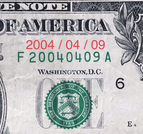 Birthday Note Fancy Serial Number Anniversary Date 2004 / 04 / 09 $1 Dollar Bill - Picture 1 of 3