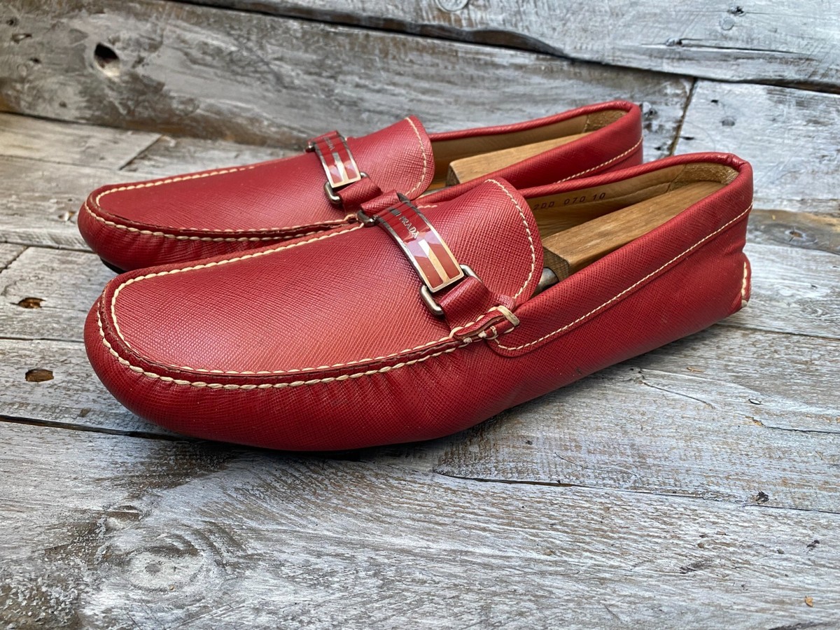 Prada horsebit logo red leather loafers sz 10 | eBay
