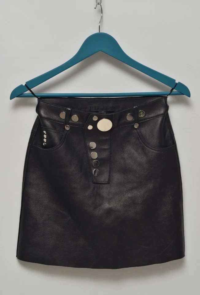 ALEXANDER WANG Luxury Women's Black Leather High Waisted Mini Skirt Size S - Image 4 of 4