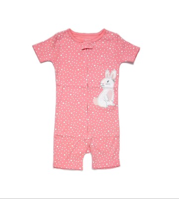 Carter's Toddler Girl's Pink Polka Dot Bunny Pajama One-Piece, Romper, Shortalls