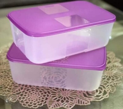 Tupperware Freezermate 1.5 Ltr SET of 4 Clear Base Purple Lid
