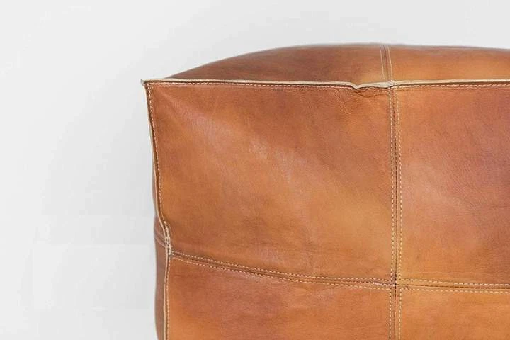 Square Pouf Cover - Ottoman Leather Pouf - Hassock & Ottoman Unstuffed - Image 2 of 4