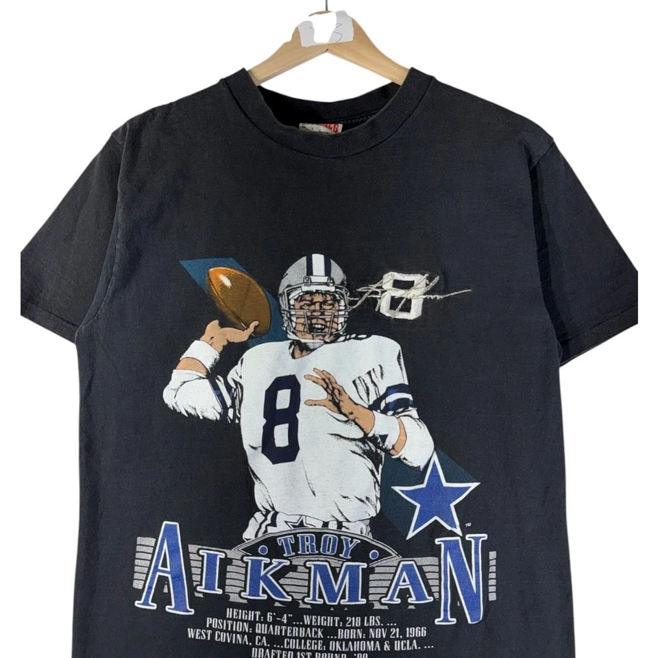 Camiseta De Colección Troy Aikman NFL Gráfica Años 90 Negra Para Hombre Grande Foto 2 de 4