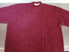 Eddie Bauer Women's Sweater Red Heavy Cable Knit Crewneck -LARGE
