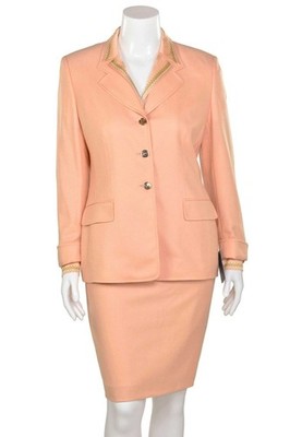 *LOVE!* ESCADA 2Pc 100% Cashmere Woven Skirt Suit in Peach sz 10/14 US 40/44 DE