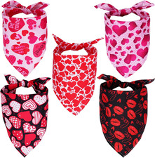 5 Pack Valentines Dog Bandanas Triangle Dog Scarf Valentine Pet Bandana with Lov