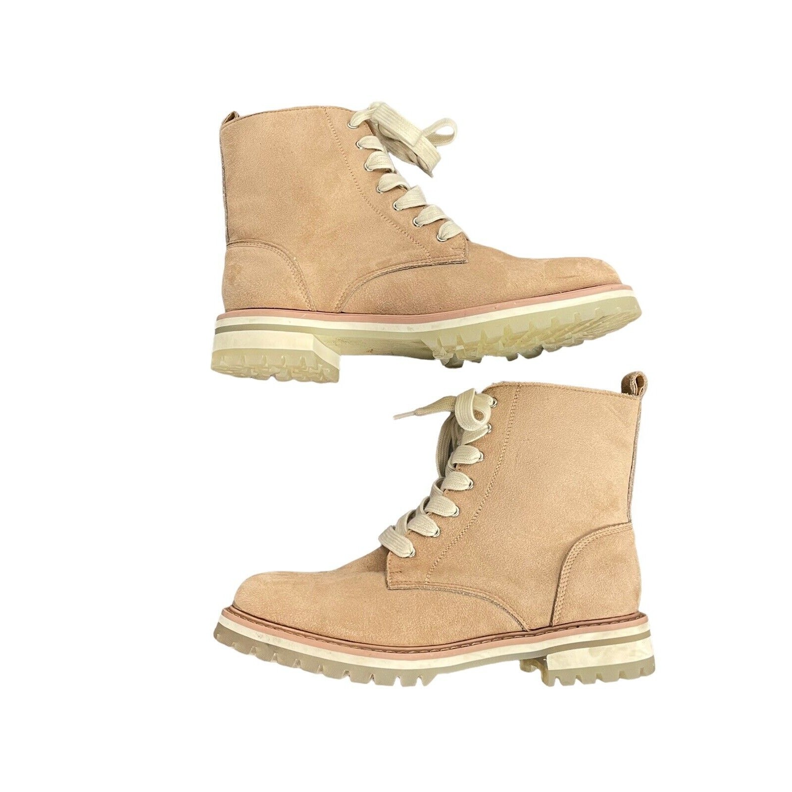 SAOLA Stivali da combattimento Oasis Society beige scamosciati stringati suola a strappo misura 7 5