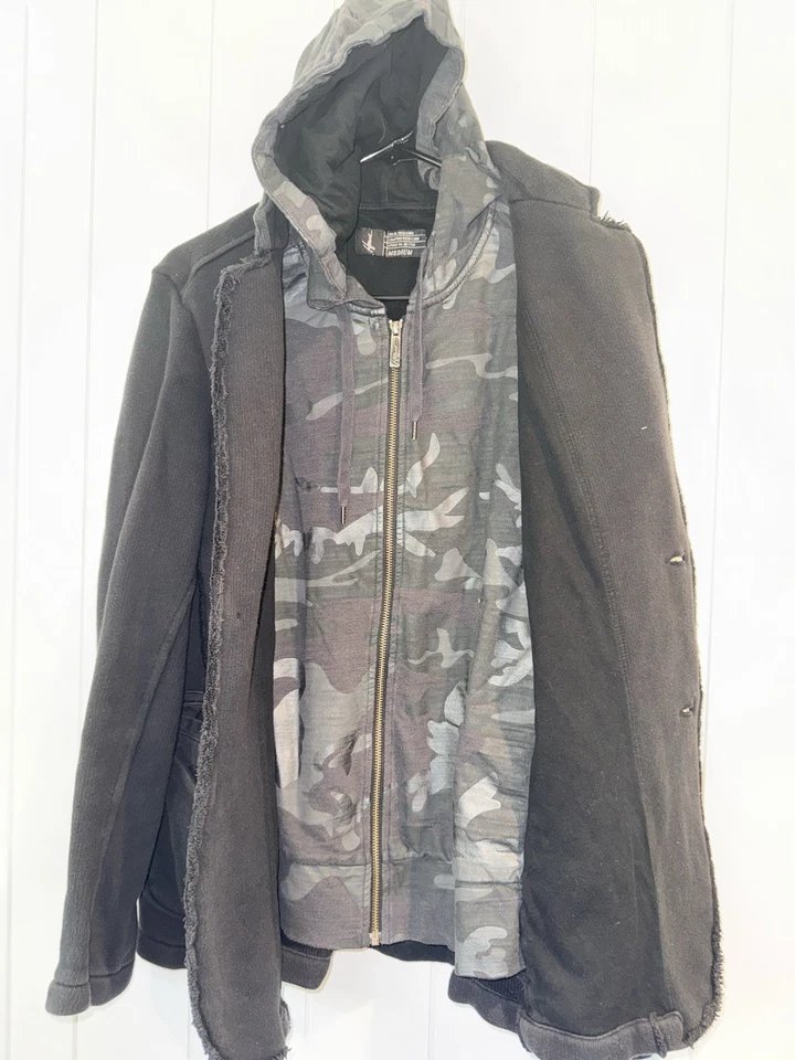 Howe Hoodie Blazer Jacket Mens Black & Camouflage Tailored Fit  Full Zip Medium - Image 3 of 4