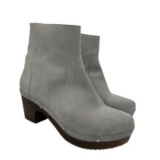 AZZUL Grey Suede Leather Wood Clog Boot Handmade in Portugal Sz 38 Boho Artisan