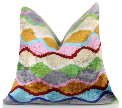 Handmade 16x16 Velvet Pillow   Multicolor Zigzag Ikat Pattern