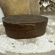 Antique Primitive Small Oval Bentwood w/ Lid Pantry Spice Box #2